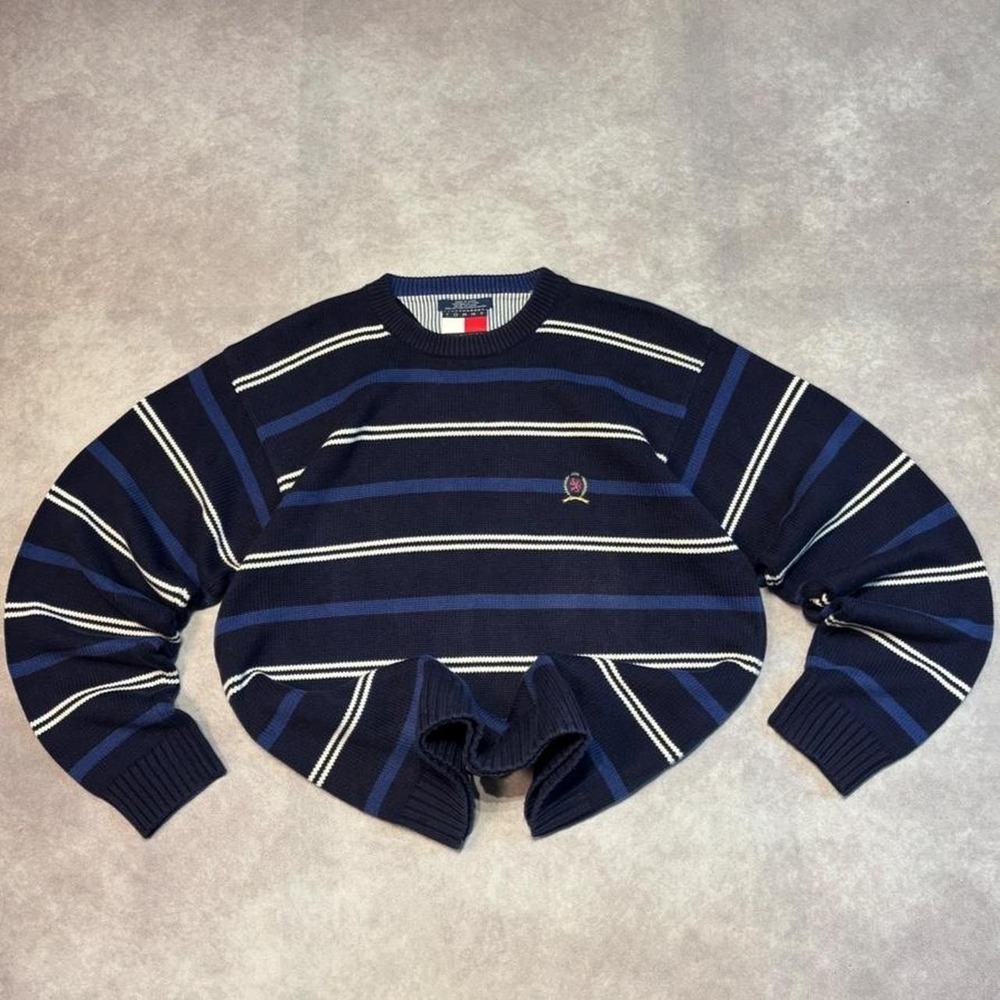Vintage Y2K Tommy Hilfiger Striped Preppy Knit Sweater Mens Fits L